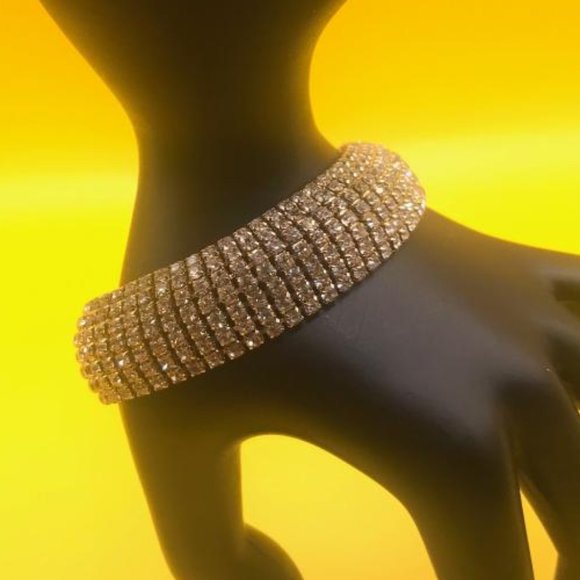 Gold-Tone 7 Row Rhinestone Bracelet - Picture 5 of 6